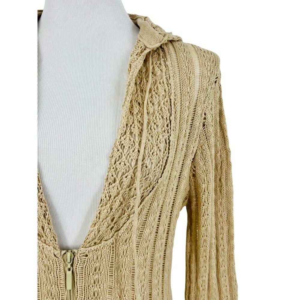 T-Party Vintage Inspired Hooded Zip-Front Bell Sleeve Crochet Cardigan - Picture 4 of 14